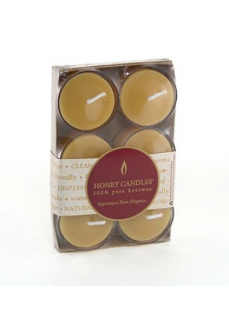 Honey Candles 100% Pure Beeswax Tealights clear cup 6 pack